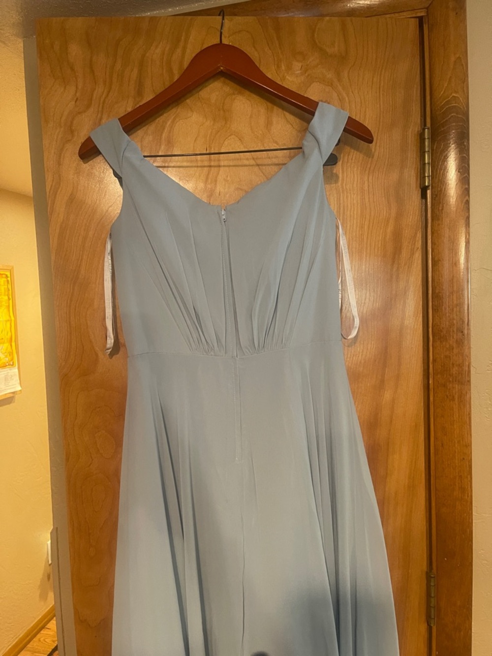 David’s Bridal Off-Shoulder Chiffon Maxi Dress Dusty Blue Size 6 - Picture 6 of 8